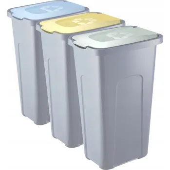 Odpadkový koš 3X Koše na tříděný odpad PAFEN Šedé 30L Žlutý, Zelený, Modrý