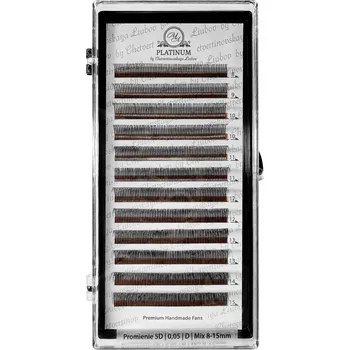 Umělé řasy Trsy řas pro prodlužování 5D, zakřivení D, tloušťka 0,05, délka 8–15 mm MIX PLATINUM