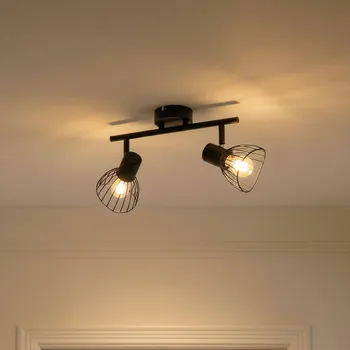 Stropní svítidlo Lindby Piena, černé, 2 světla, kov, 39 cm - Stříška - Ø 8 cm, výška 2,5 cm; stínítka - Ø 9,3 cm, výška 7 cm černá 2 x 10 W LED