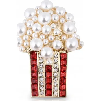 Brož Elegantní brož POPCORN s perlami - zlatá barva, křišťály