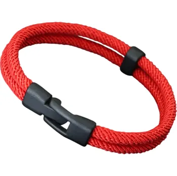 Náramek Pánský náramek s dvojí vrstvou 4mm nylonové lano 19,5 cm Odnímatelný náramek pro muže Stylový náramek s praktickým zapínáním červená