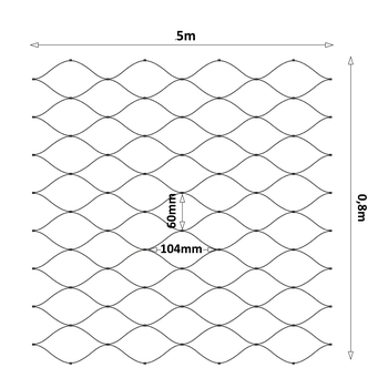 Lanová sieť, 0,8 x 5 m, oko 60 x 104 mm, ø 2 mm, AISI 304