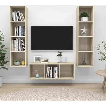 Obývací stěna vidaXL 3dílný set TV skříněk dřevotříska [3079754] Barva: dub sonoma