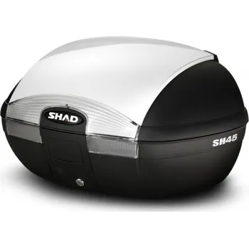 Zavazadlo na motocykl Topcase - s farebným krytom SHAD SH45 biela (SH45 kufr s velkou kapacitou pro 2 helmy. Opěrka, brzdové světlo, vnitřní taška a barevné kryty dostupné. Včetně plotny.)