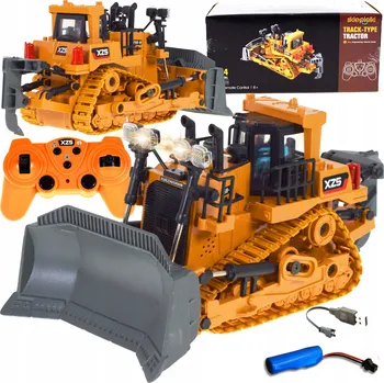 autíčko Dálkově ovládaný buldozer traktor S OVLADAČEM, kovové prvky, LED