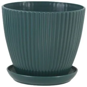 Květináč Decorativní kulatý květináč s podnosem 11 x 10 x 9,5 cm Pryskyřičný odolný obal na živé rostliny Venkovní i interiérová dekorace tmavě zelená