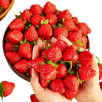 Dětská kuchyňka 20 ks Umělé jahody 3,5 x 3,3 cm Plastové falešné jahody Realistická dekorace Dětská hračka pro kuchyňky aranžování a výzdobu