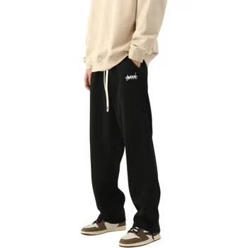 Pánské tepláky jednobarevné s potiskem na boku na tkaničku s kapsami polyester Pohodlné pro volný čas a sportovní aktivity černá XL