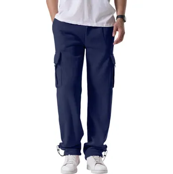 Pánské oblečení Pánské tepláky jednobarevné na tkaničku s kapsami polyester Pohodlné a stylové pro každodenní nošení a volnočasové aktivity tmavě modrá M