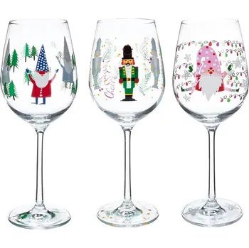 Sklenice MOB Set 3 ks sklenic na víno 450ml Tempo Kondela Tipsi trio (zimní motiv)