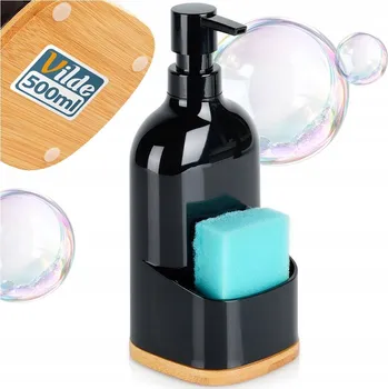 Dávkovač mýdla Dávkovač tekutiny na nádobí s nádobkou na houbičku, černý, 500 ml