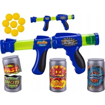 Dětská zbraň Pistole 42 cm na natažení s pěnovými náboji 8 ks a plechovkami 3 ks