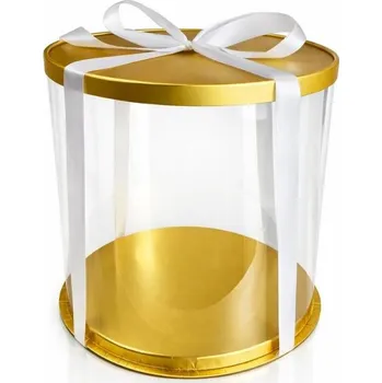 Dóza na potraviny Cake Star Cake Star 4Cake Plastový kulatý box na dorty zlatý bez stuhy (26 x 26 x 44 cm)