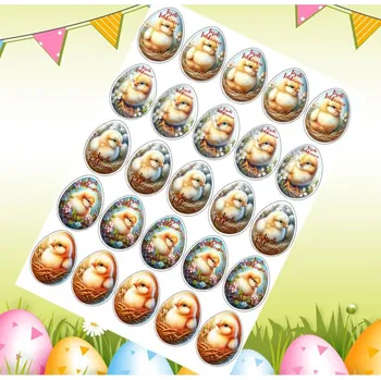 Jedlá dekorace na dort  Velikonoční vajíčka – Roztomilá kuřátka 5 cm Fondánový list (NEVYŘEZÁNO)