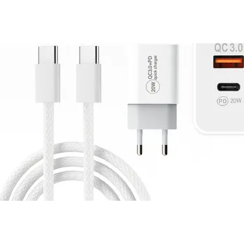 RYCHLÁ NABÍJEČKA S KABELEM V OPLÁŠTĚNÍ PD 20W USB-C USB-A PRO IPHONE 15 PRO