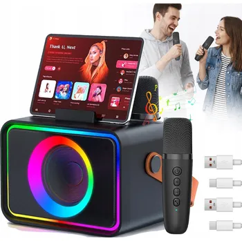 Karaoke ZESTAW KARAOKE BEZDRÁTOVÝ SET KARAOKE 2 MIKROFONY PRO DĚTI, RGB