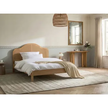 Postel Postel světle hnědá MDF 160x200 cm dřevěné nohy vysoké ratanové čelo boho styl ložnice Beliani