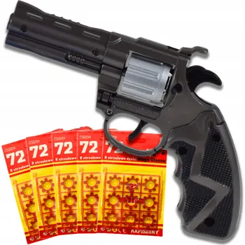 Dětská zbraň PISTOLE S ZÁPALKOU, REVOLVER, REKVIZAČNÍ KOVOVÁ, 5x72 ks, SLEPÉ NÁBOJE DÁREK