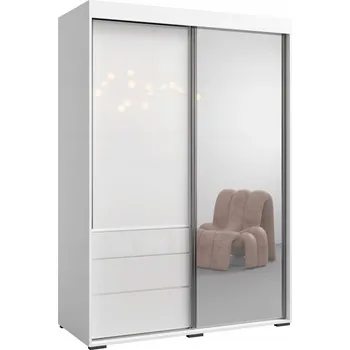 Šatní skříň Skříň skříň se zrcadlem Torino 2D1L 140 Bílá (lacobel)