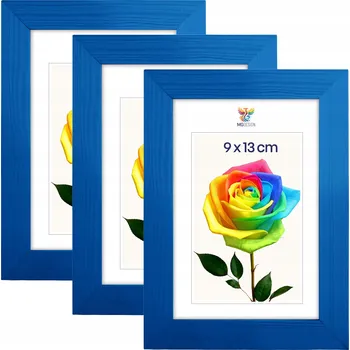 Obraz Sada 3 ks fotorámečků 9 x 13 cm modrých, dřevěných