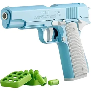 Dětská zbraň Pistole na hraní pro děti 22,5 x 3,5 x 15 cm 9 nábojů Vyndavací zásobník Plastová dětská pistole Akční hračka pro kluky a holky světle modrá