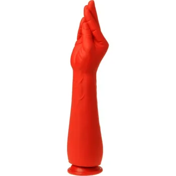 Dildo M&K Stretch Fist No. 1, červené silikonové dildo s přísavkou 38 x 5,6–8 cm