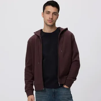 Pánská mikina Reserved - Mikina na zip s kapucí - tmavě hnědá - 377HM-89X - 377HM-89X-XL