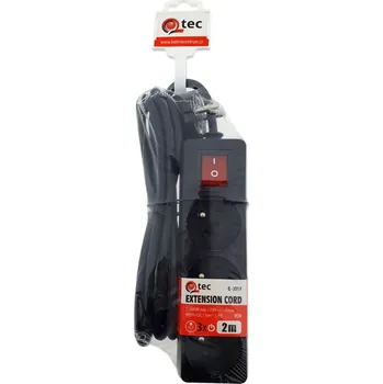 Napájecí kabel Prodlužovací přívod 2m-3x10A + vypínač, 3x1mm2, černá, QTEC Q-351F