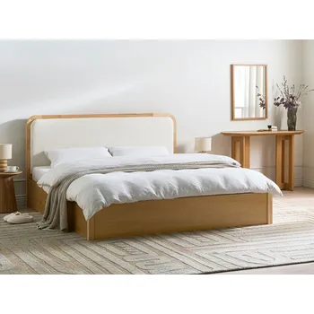 Postel Postelový rám světle hnědý MDF 180x200 cm s úložný prostor čalouněné čelo minimalistický skandinávský styl ložnice Beliani