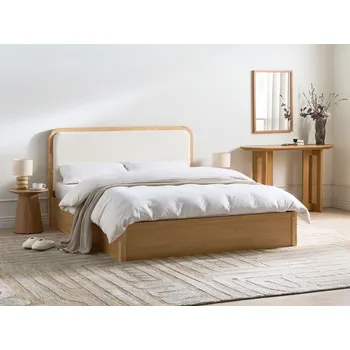 Postel Postelový rám světle hnědý MDF 160x200 cm s úložný prostor čalouněné čelo minimalistický skandinávský styl ložnice Beliani