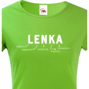 Dámské tričko Dámské tričko k svátku Lenka, Barva Zelená, Velikost XS, Canvas Dámské tričko s krátkým rukávem Bezvatriko.cz 3178