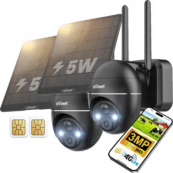 IP kamera 2 kusy Venkovní solární kamera 2K se dvěma objektivy 3MP, SIM karta 4G LTE