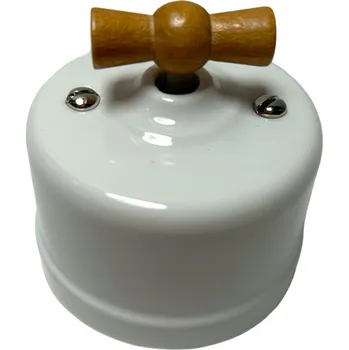 vypínač Keramický vypínač nástěnný jednoduchý schodišťový ANTICA s dřevěným otočným knoflíkem