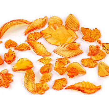 Dětské navlékací korálky Plastové korálky lístečky mix tvarů i velikostí, velké, 1 oranžová