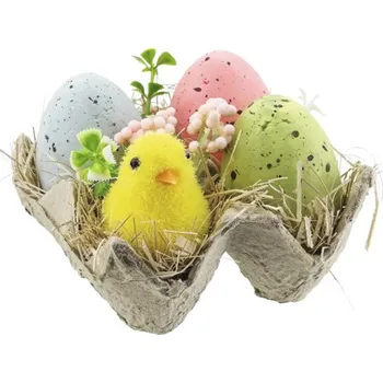 Velikonoční dekorace Velikonoční stolní dekorace kuřátko s vajíčky 10 x 10 x 7 cm