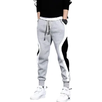 Pánské tepláky jednobarevné s pruhy, s kapsami, na tkaničku, polyester, pohodlný střih pro sport a volný čas šedá S