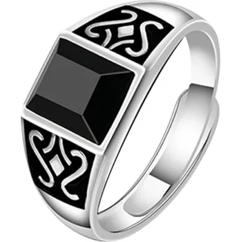 Prsten Pánský onyxový prsten s dračím vzorem Nastavitelná velikost Hypoalergenní materiál Pro citlivou pokožku