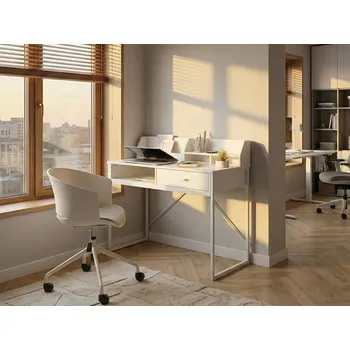 Psací stůl Kancelářský stůl bílá MDF kovové nohy 110 x 50 cm zásuvka otevřená police skandinávský styl Beliani