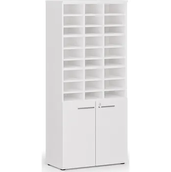 B2B Partner Třídicí regál s dveřmi PRIMO WHITE, 800 x 420 x 1781 mm, 27 přihrádek, bílá