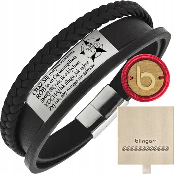 Náramek Pánský kožený náramek s gravírováním, černý