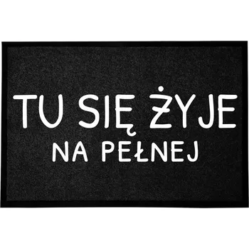 Rohožka VSTUPNÍ ROHOŽKA 40X60CM ČERNÁ S VTIPNÝM NÁPISEM "TADY SE ŽIJE"
