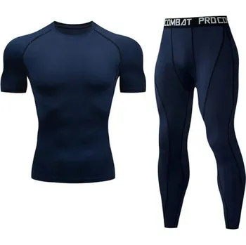 Pánské oblečení Pánská souprava legíny a triko s krátkým rukávem, výstřih do O, polyester tmavě modrá XS