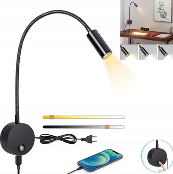 Nástěnné svítidlo NASTAVITELNÁ NÁSTĚNNÁ LAMPA NOČNÍ LAMPA FLEXIBILNÍ RAMENO ČERNÁ NAD POSTEL PRO ČTENÍ