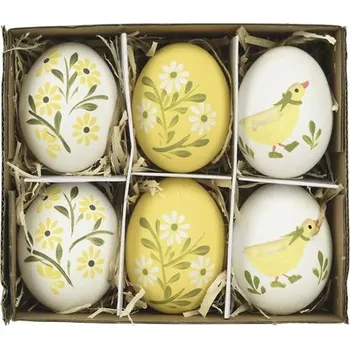 Velikonoční dekorace Velikonoční vajíčka Ø 4 x 6 cm bílá žlutá 6 ks