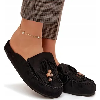 Dámské pantofle NAZOUVÁKY DÁMSKÉ MULE EKO SEMIŠ PLATFORMA TŘÁSNĚ KORÁLKY ČERNÉ 37