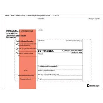 Obálka Doručenky B6 - červený pruh, pro správní řízení, samolepicí, 100 ks