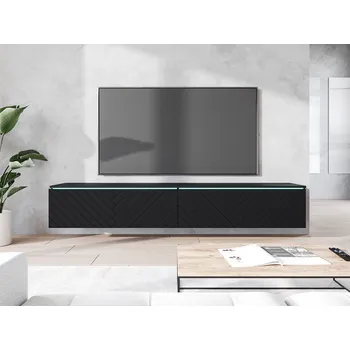 Televizní stolek MOB TV skříňka Dlana 180 MDF (černý grafit + rybí kost černá) (s bílým LED osvětlením)