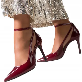 Dámské lodičky Lodičky Bordó Dámské LAKOVANÉ Jehlové Podpatky S Výřezy POHODLNÉ vel. 40