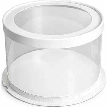 Jedlá dekorace na dort Cake Star Cake Star 4Cake Plastový kulatý box s průhledným víkem na dorty bílý (22,5 x 16 cm)