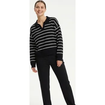 Dámský svetr Sinsay - Pruhovaný svetr s límečkem - černá - 768IV-99P - 768IV-99P-XL